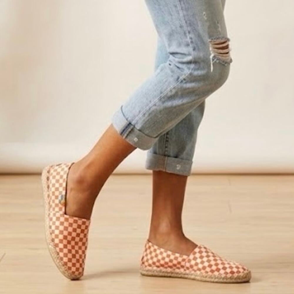 HANDMADE Ubuntu Life Afridrille Orange Checkerboard Espadrille Slip-Ons - 10M